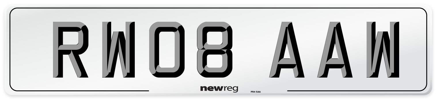 RW08 AAW Number Plate from New Reg